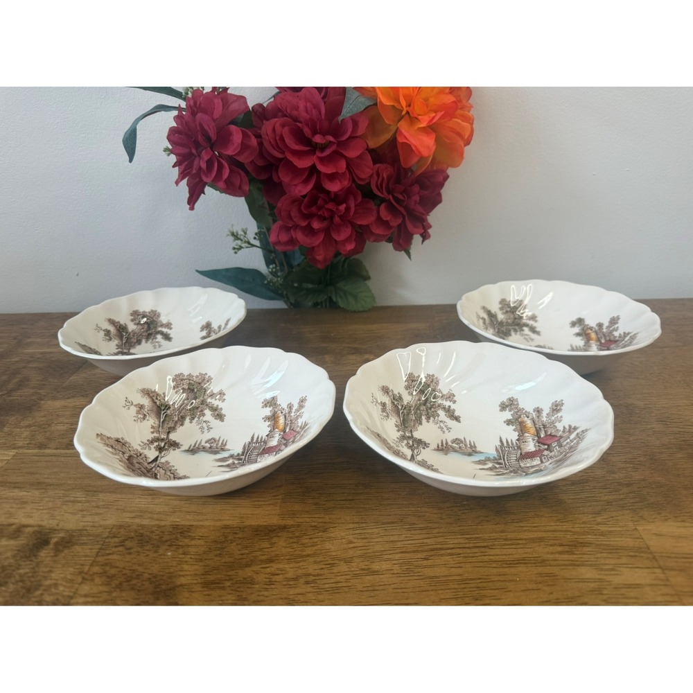 Johnson Bros Old‎ Mill Soup Cereal Bowls Vintage England Scalloped Transferware
